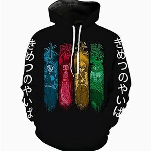 Men's Black Anime Graphic Hoodie